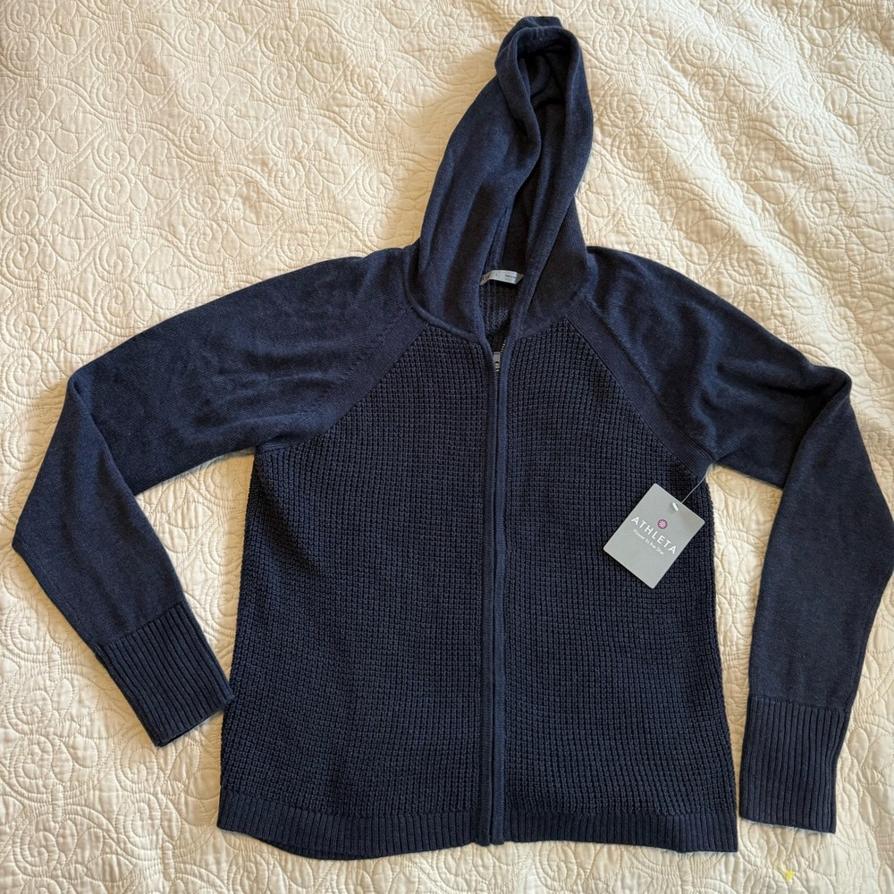 Athleta Outlands Hoodie Cardigan Blue Large New with tags